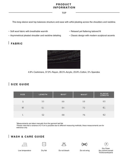 Asymmetrical Pleated Wool Long-Sleeve Top & Midi Skirt Set