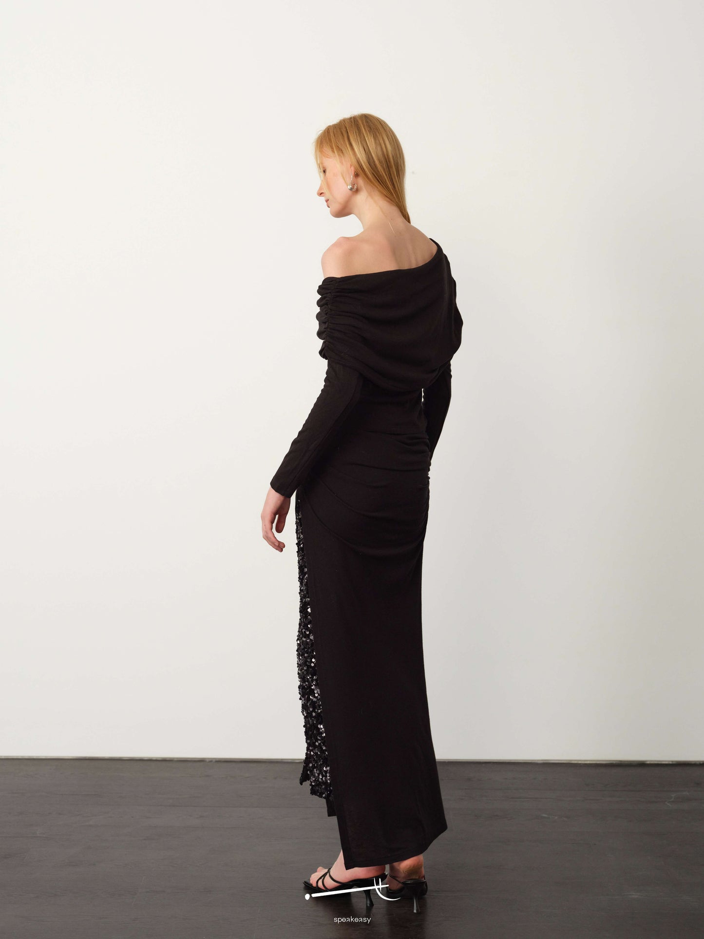 Asymmetrical Pleated Wool Long-Sleeve Top & Midi Skirt Set