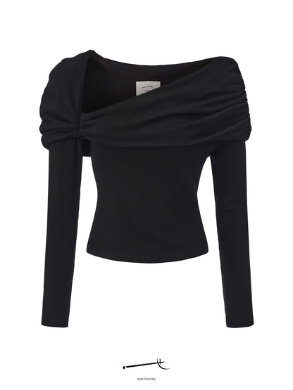 Asymmetrical Pleated Wool Long-Sleeve Top & Midi Skirt Set