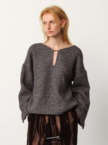 Reversible Wool Knit Cardigan & Burnout Sheer Draped Trouser Set