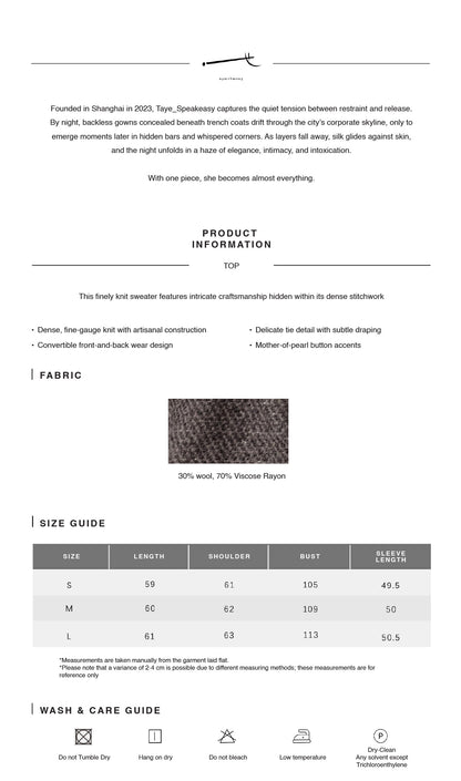 Reversible Wool Knit Cardigan & Burnout Sheer Draped Trouser Set