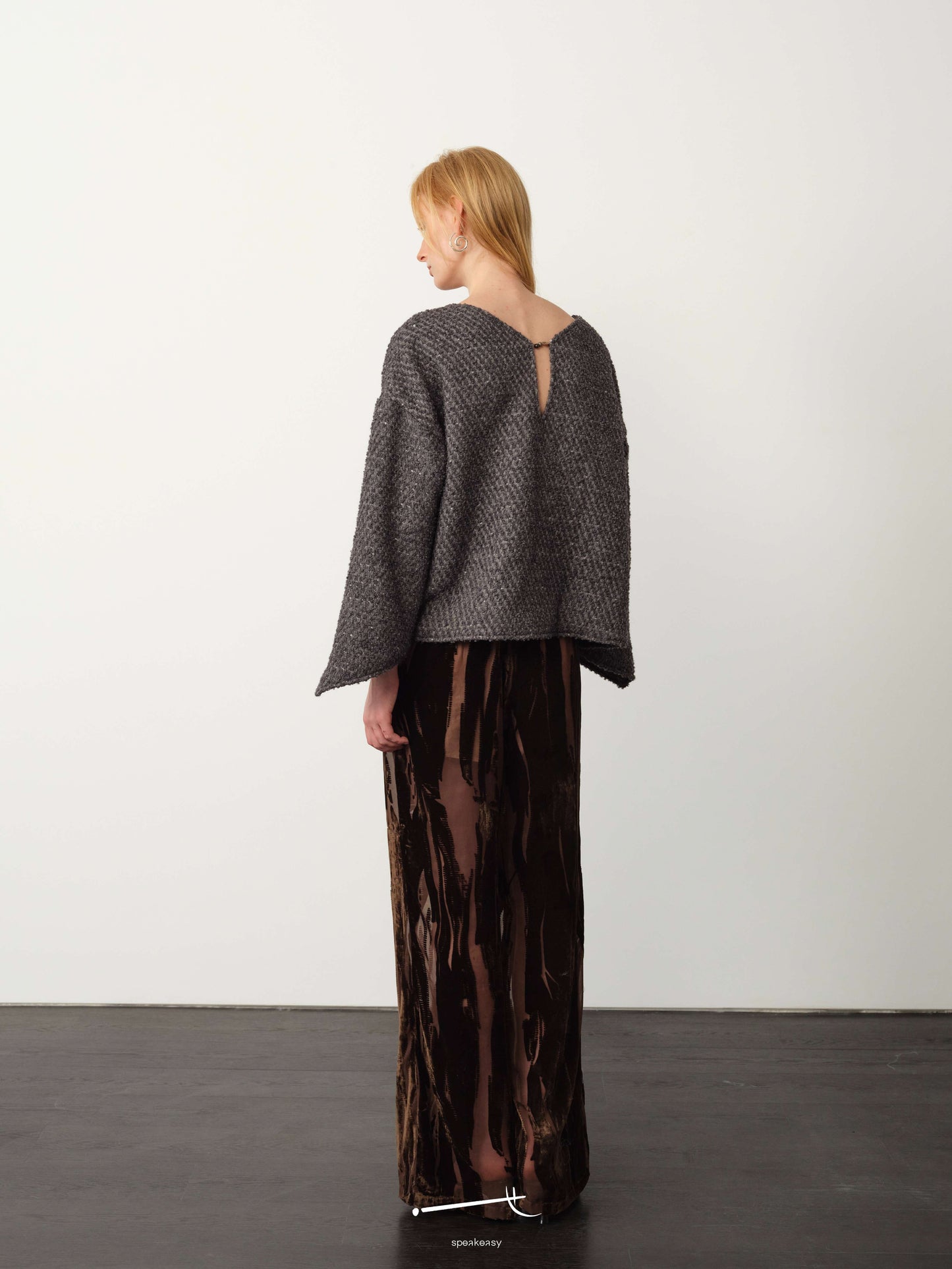 Reversible Wool Knit Cardigan & Burnout Sheer Draped Trouser Set