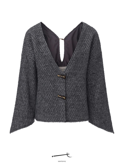 Reversible Wool Knit Cardigan & Burnout Sheer Draped Trouser Set